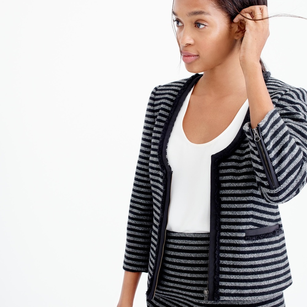 J. Crew Striped Tweed Scoopneck Jacket